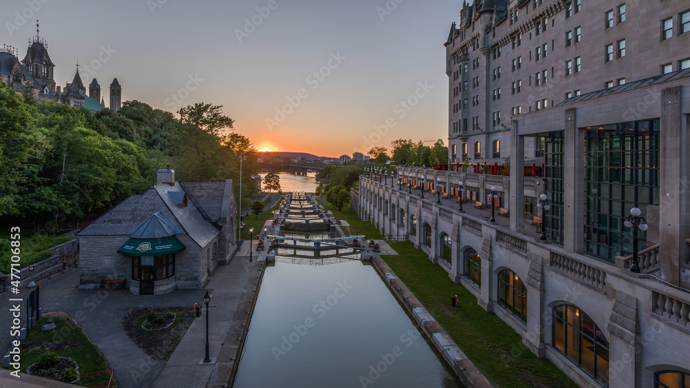 Rideau Canal with locks in Ottawa, Canada. A World Heritage Site