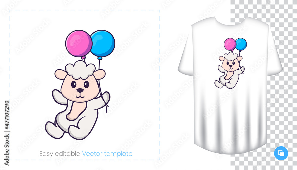Cute sheep character. Prints on T-shirts, sweatshirts, cases for mobile phones, souvenirs. Isolated vector illustration on white background. Cute sheep character. Prints on T-shirts, sweatshirts, cases for mobile phones, souvenirs. Isolated vector illustration on white background.