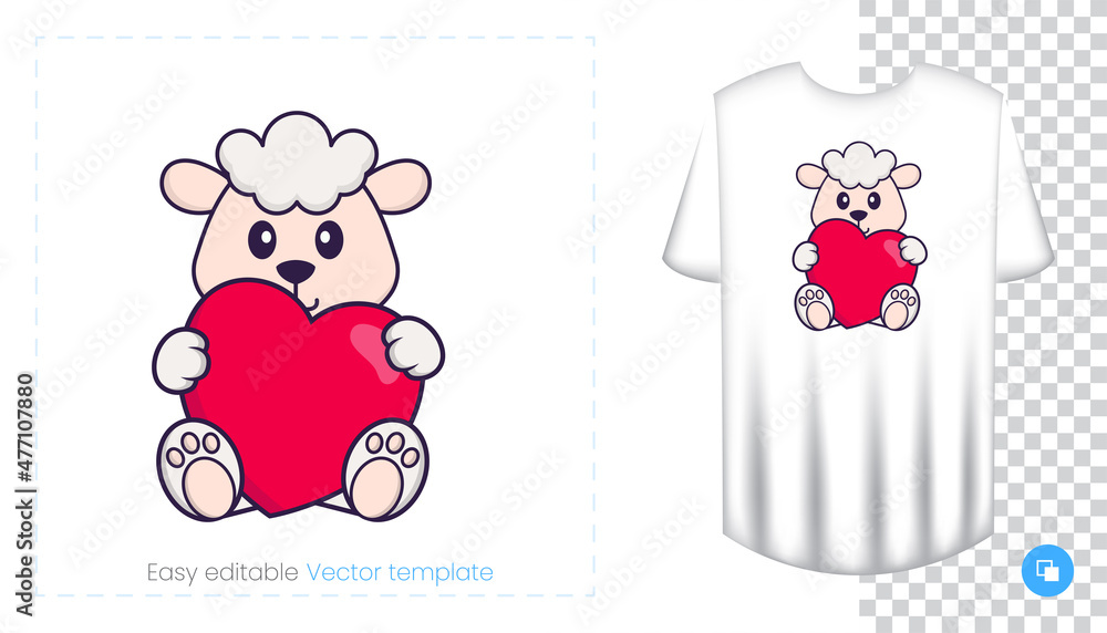 Cute sheep character. Prints on T-shirts, sweatshirts, cases for mobile phones, souvenirs. Isolated vector illustration on white background. Cute sheep character. Prints on T-shirts, sweatshirts, cases for mobile phones, souvenirs. Isolated vector illustration on white background.