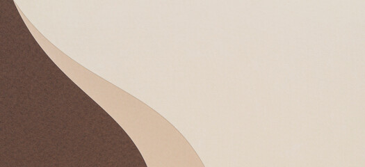 Color papers geometry composition background with beige and brown color tones. Curved lines and shapes banner background