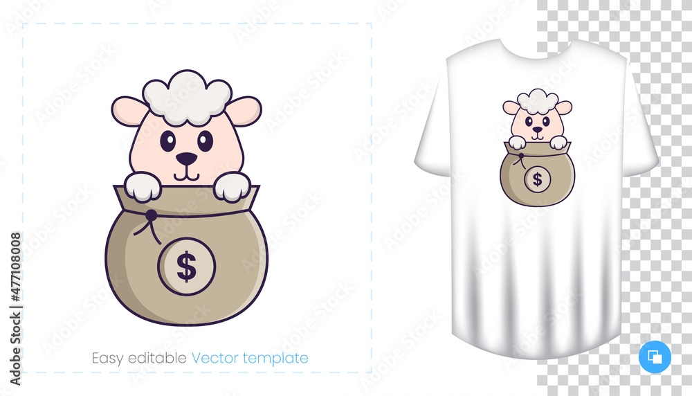 Cute sheep character. Prints on T-shirts, sweatshirts, cases for mobile phones, souvenirs. Isolated vector illustration on white background. Cute sheep character. Prints on T-shirts, sweatshirts, cases for mobile phones, souvenirs. Isolated vector illustration on white background.