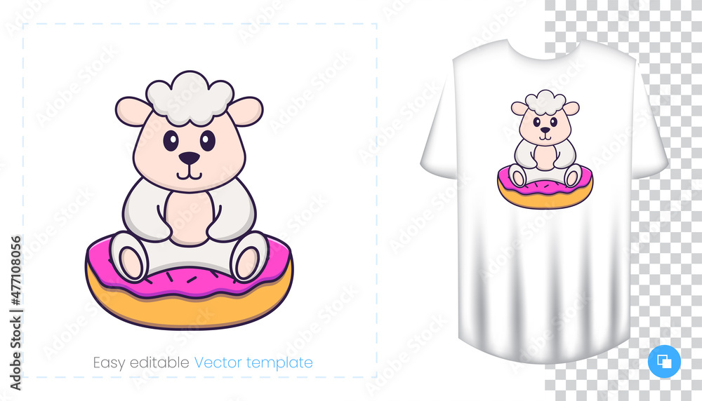 Cute sheep character. Prints on T-shirts, sweatshirts, cases for mobile phones, souvenirs. Isolated vector illustration on white background. Cute sheep character. Prints on T-shirts, sweatshirts, cases for mobile phones, souvenirs. Isolated vector illustration on white background.