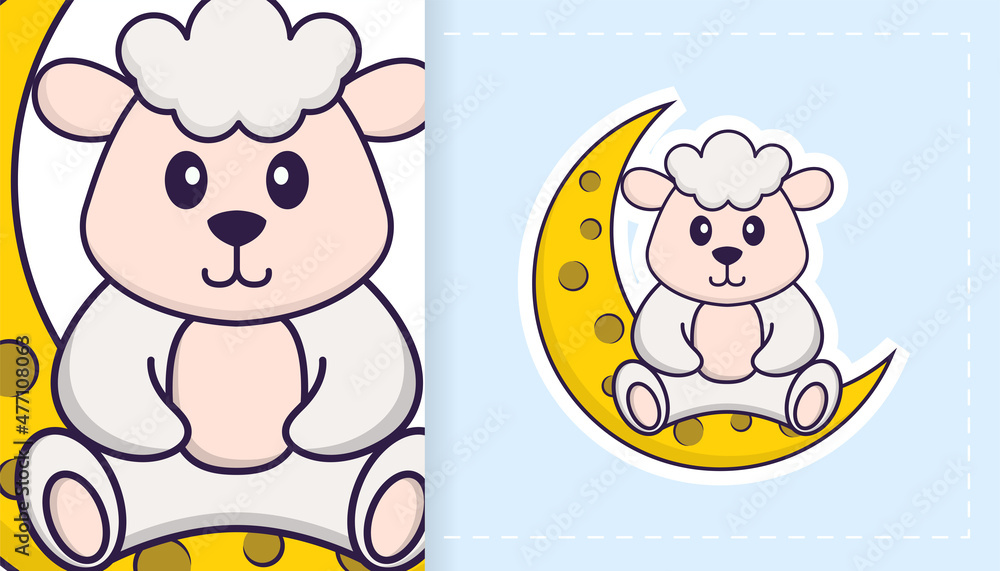 Fototapeta premium Cute sheep mascot character. Can be used for stickers, patches, textiles, paper. Vector illustration