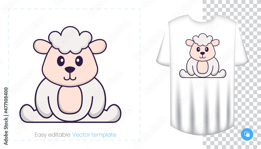 Cute sheep character. Prints on T-shirts, sweatshirts, cases for mobile phones, souvenirs. Isolated vector illustration on white background. Cute sheep character. Prints on T-shirts, sweatshirts, cases for mobile phones, souvenirs. Isolated vector illustration on white background.