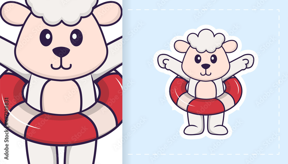 Cute sheep mascot character. Can be used for stickers, patches, textiles, paper. Vector illustration Cute sheep mascot character. Can be used for stickers, patches, textiles, paper. Vector illustration