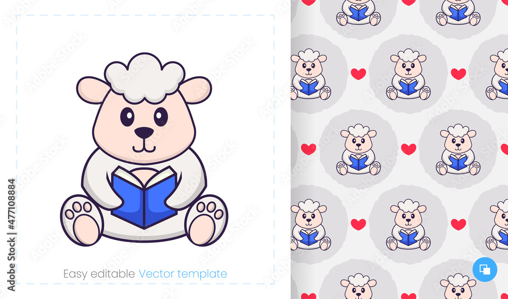 Obraz premium Seamless pattern with cartoon sheep on white background. Can be used on packaging paper, cloth and others.