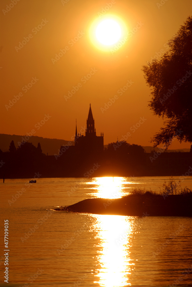 Konstanz am Bodensee, Sonnenuntergang am Münster