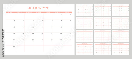 simple set calendar 2022 with pink color