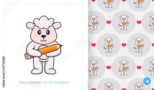 Seamless pattern with cartoon sheep on white background. Can be used on packaging paper, cloth and others.