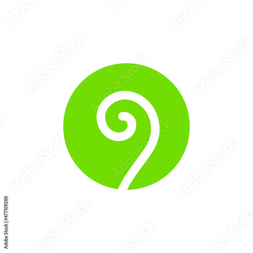 Fern in circular shape logo concept. Beautiful natural swirl plant icon vector design.