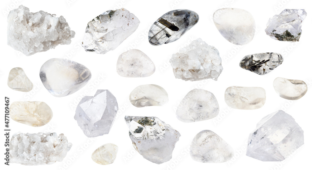 set of various rock crystals cutout on white set of various rock crystals cutout on white