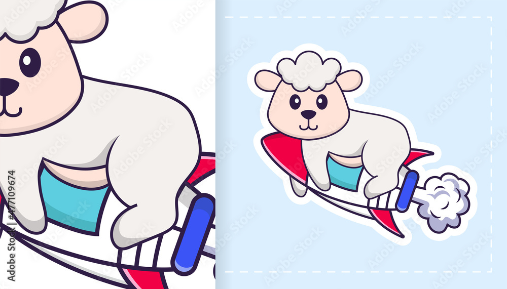 Cute sheep mascot character. Can be used for stickers, patches, textiles, paper. Vector illustration