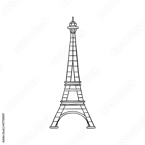 Vector doodle illustration of Eiffel Tower on black and white sketch style