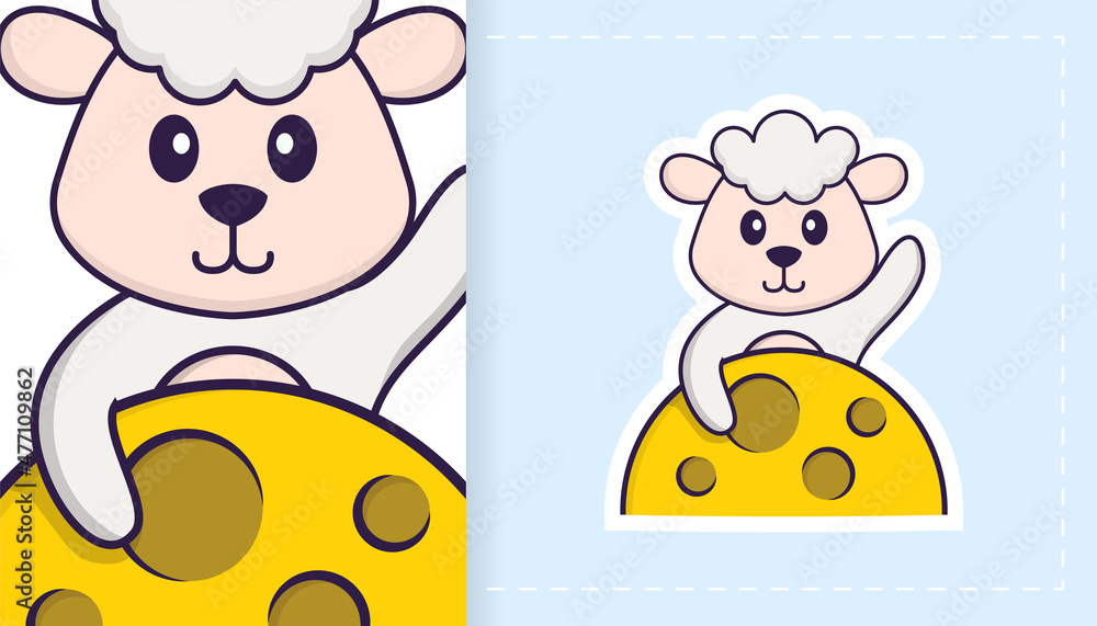Obraz premium Cute sheep mascot character. Can be used for stickers, patches, textiles, paper. Vector illustration