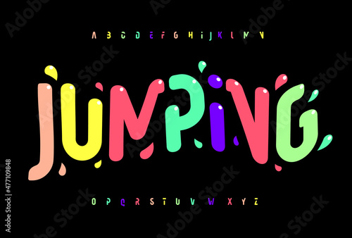Organic rounded font high alphabet, smooth tall pastel colorful typographic design. Fresh tropical letter set for Childrens sweets, candy, juice and Icecream logo typography. Isolated vector typeset.
