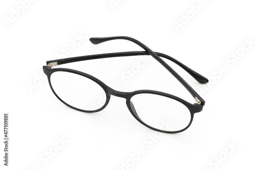 Stylish modern fashionable eyeglasses on the gray background.