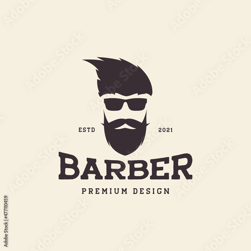 cool man hairstyle with beard and sunglasses logo design vector graphic symbol icon sign illustration creative idea