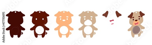 Cute pug dog candy ornament. Layered paper decoration treat holder for dome. Hanger for sweets, candy for birthday, baby shower, halloween, christmas. Print, cut out, glue. Vector stock illustration