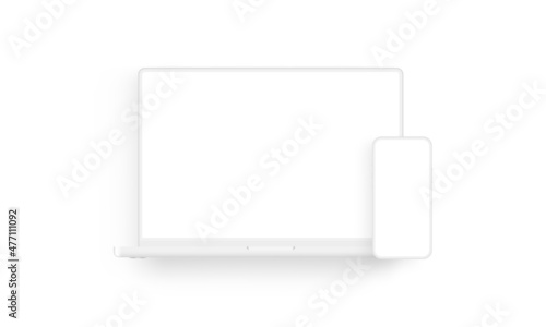 Clay Laptop and Smartphone with Blank Screens, Isolated on White Background. Vector Illustration