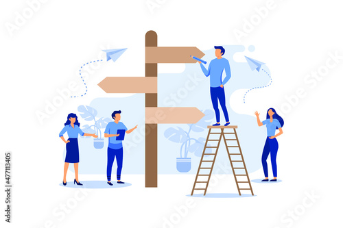 direction sign in different, destination, choice of directions, travel to different places flat vector design illustration 