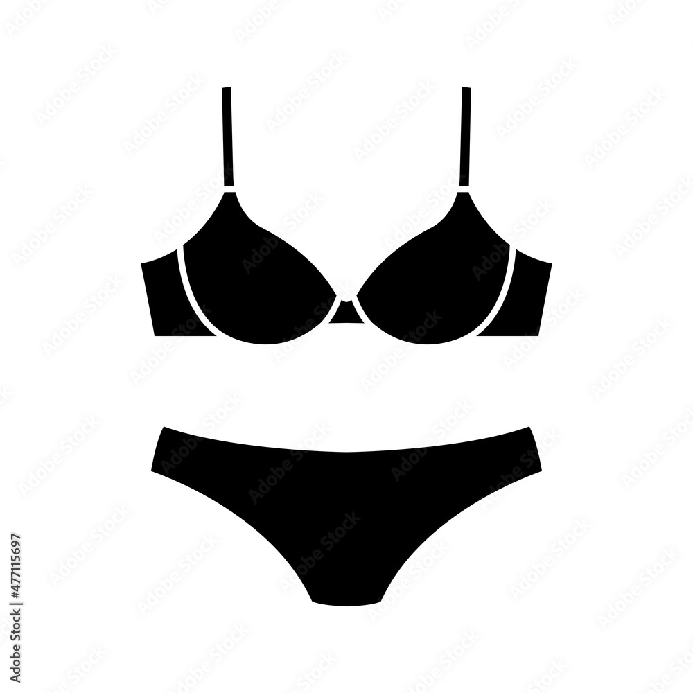 Underwear bra and panties black glyph icon isolated. Vector - obrazy, fototapety, plakaty 