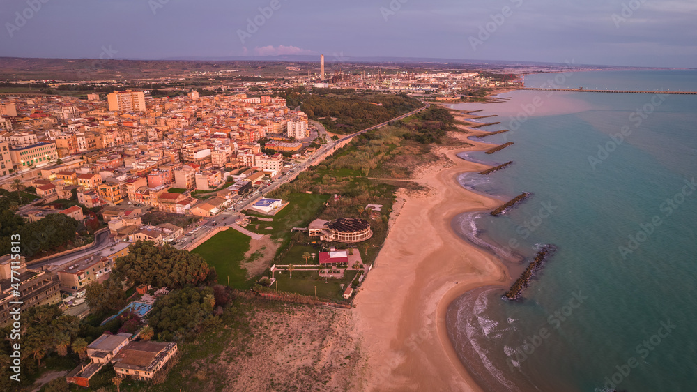 Aerial View of Gela City, Caltanissetta, Sicily, Italy, Europe