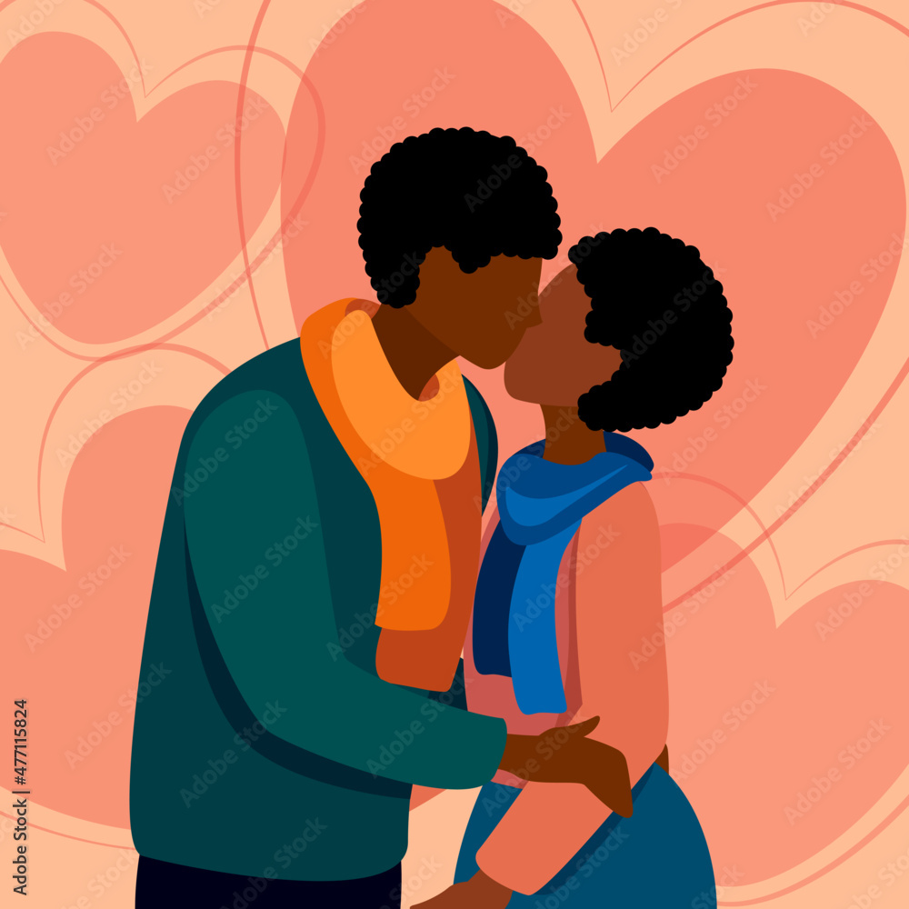 Kissing African American Couple in Love Kissing African American Couple in Love