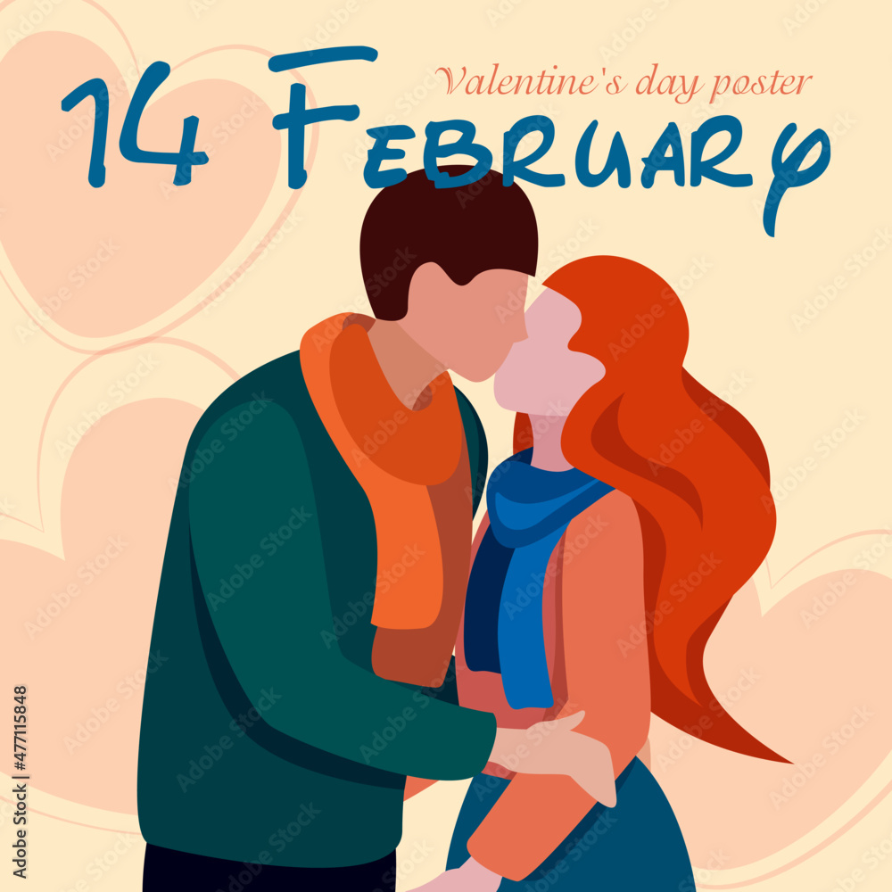 Kissing couple. Postcard for February 14 Kissing couple. Postcard for February 14