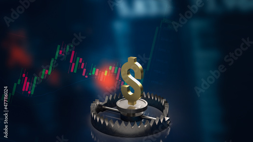 The gold dollar symbol on bear trap for business concept 3d rendering