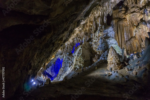 illumination inside of Han-sur-Lesse cave grotto, Belgium photo