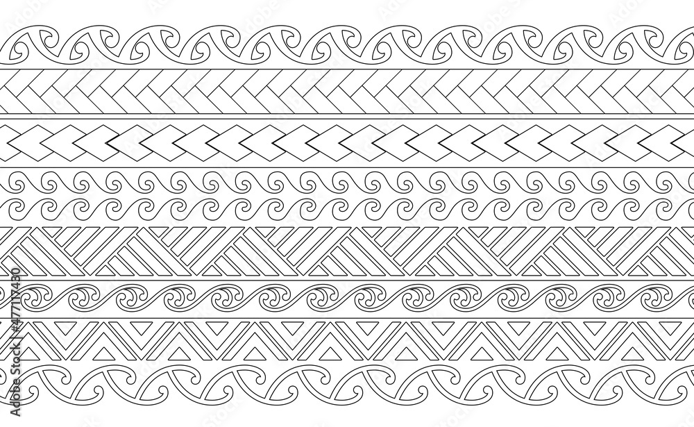 polynesian maori pattern vector illustration wallpaper tile tatto design line 문신도안 건대타투 마오리 - obrazy, fototapety, plakaty 