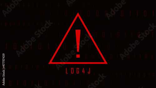 Security Vulnerability Log4j. Java code log4j with warning sign. Cyberspace and vulnerability. Vector illustration