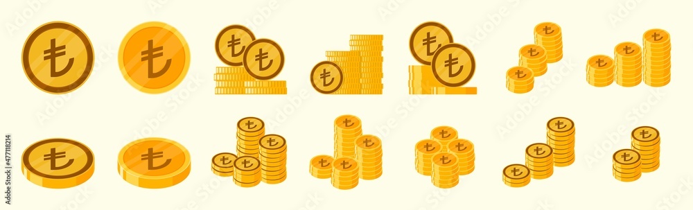 Turkish Lira Coin Icon Set Turkish Lira Coin Icon Set