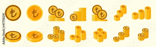Turkish Lira Coin Icon Set