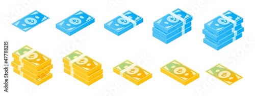 Turkish Lira Banknote Isometric Icon Set