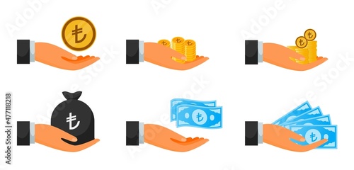 Handing Turkish Lira Money and Coin Set