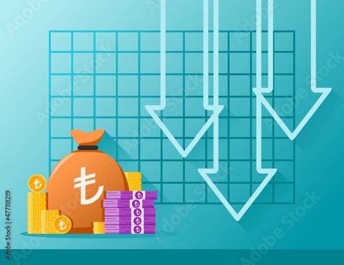 Turkish Lira Money Exchange Rate Decrease Illustrations