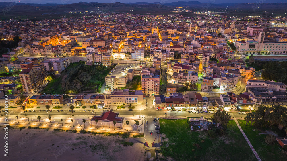 Aerial View of Gela City, Caltanissetta, Sicily, Italy, Europe