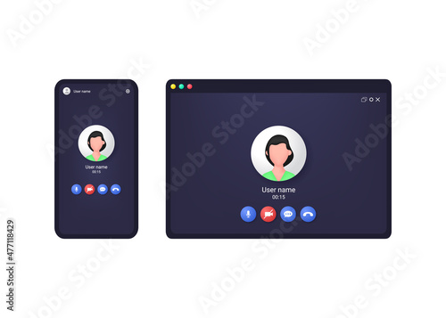 Screen zoom video call with user avatar on multiple devices.