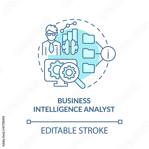 Business intelligence analyst turquoise concept icon. Software manager abstract idea thin line illustration. Isolated outline drawing. Editable stroke. Roboto-Medium, Myriad Pro-Bold fonts used