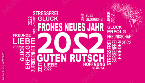 neujahrskarte in pink - weihnachstkarte - gute wünsche für das neue jahr 2022 - guten rutsch 