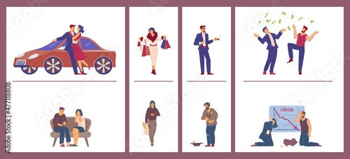 Social imbalance between rich, poor people, difference in social status in flat