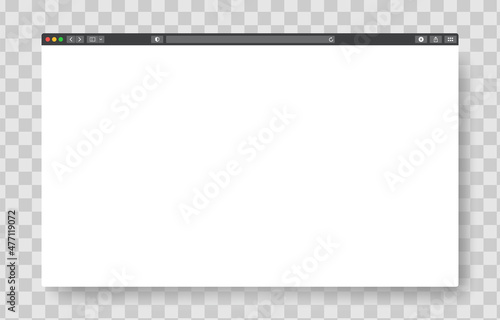 Web browser window. Vector. Computer internet page interface template. Flat empty tab frame with search bar.Design of simple pc website mockup.Blank isolated site for desktop.WWW webpage illustration