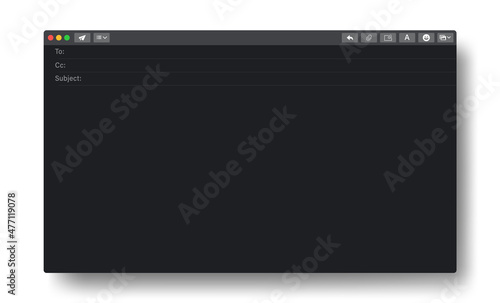 Email window template. Blank mail browser page interface for messages. Vector screen frame mockup of email window for computer. UI of internet mail box layout with send. Web form design illustration