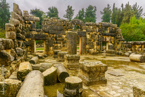 Ancient synagogue ruins in Baram National Park, on winter photo