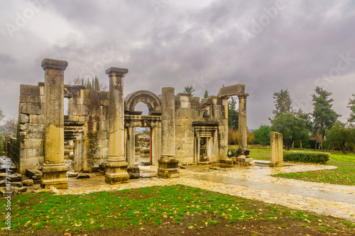 Ancient synagogue ruins in Baram National Park, on winter
