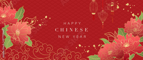 Chinese new year background vector. Oriental festive art design for place text and product images. Design for sale banner, cover and invitation.