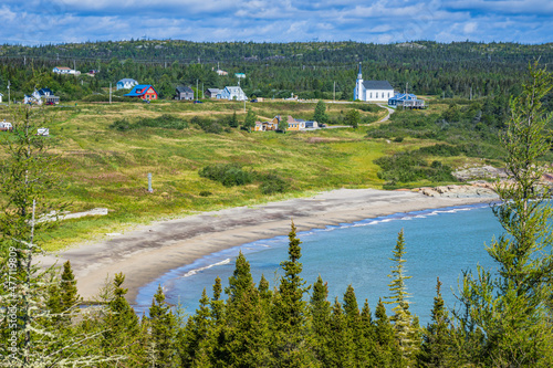 View on a summer day on Magpie haven, a small village on the scenic road 138 in Cote Nord region of Quebec, Canada