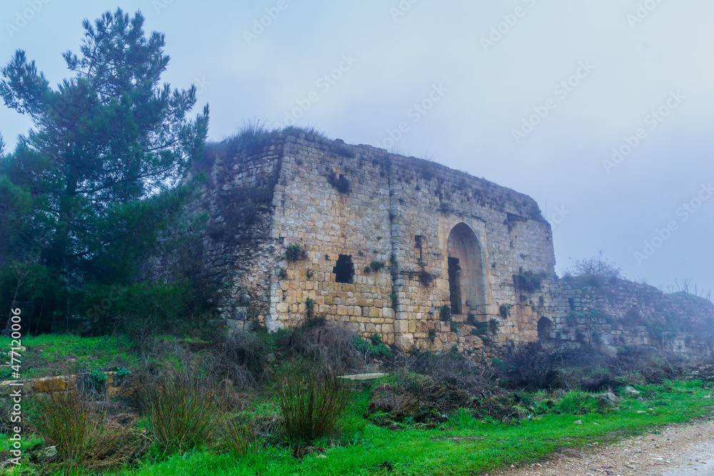 Hunin Fortress, on a foggy winter day, Upper Galilee