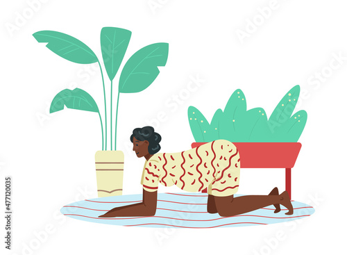 Pregnant parturient woman in childbirth pose, flat vector illustration isolated.